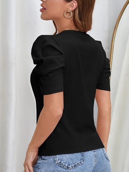 Elegant Dames T-Shirt met Pofmouwen en Ronde Hals voor Stijlvolle Vrouwen – Ailith - Glamorix