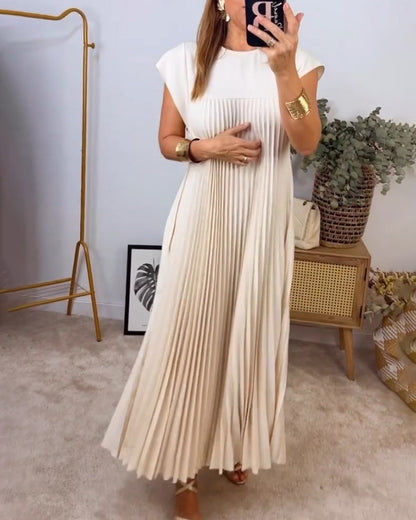 Elegante geplooide dames midi-jurk met kapmouw – MIRENA GRACE - Glamorix