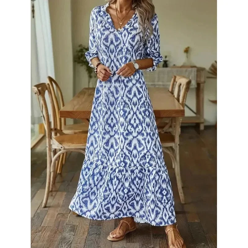 Luchtige dames zomerjurk met V-hals en halve mouwen – SOLENA BREEZE - Glamorix