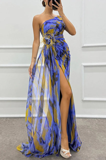 Asymmetrische maxi-jurk met hoge split – VELVETA - Glamorix