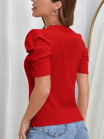Elegant Dames T-Shirt met Pofmouwen en Ronde Hals voor Stijlvolle Vrouwen – Ailith - Glamorix