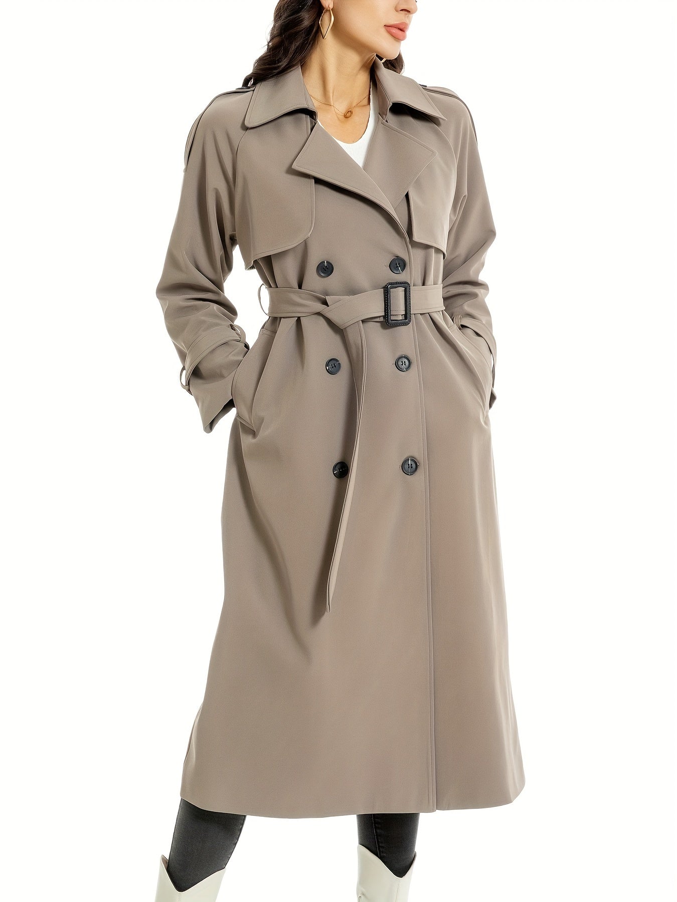 FELICIA - Lange dubbelzijdige trenchcoat met riem en brede revers voor dames