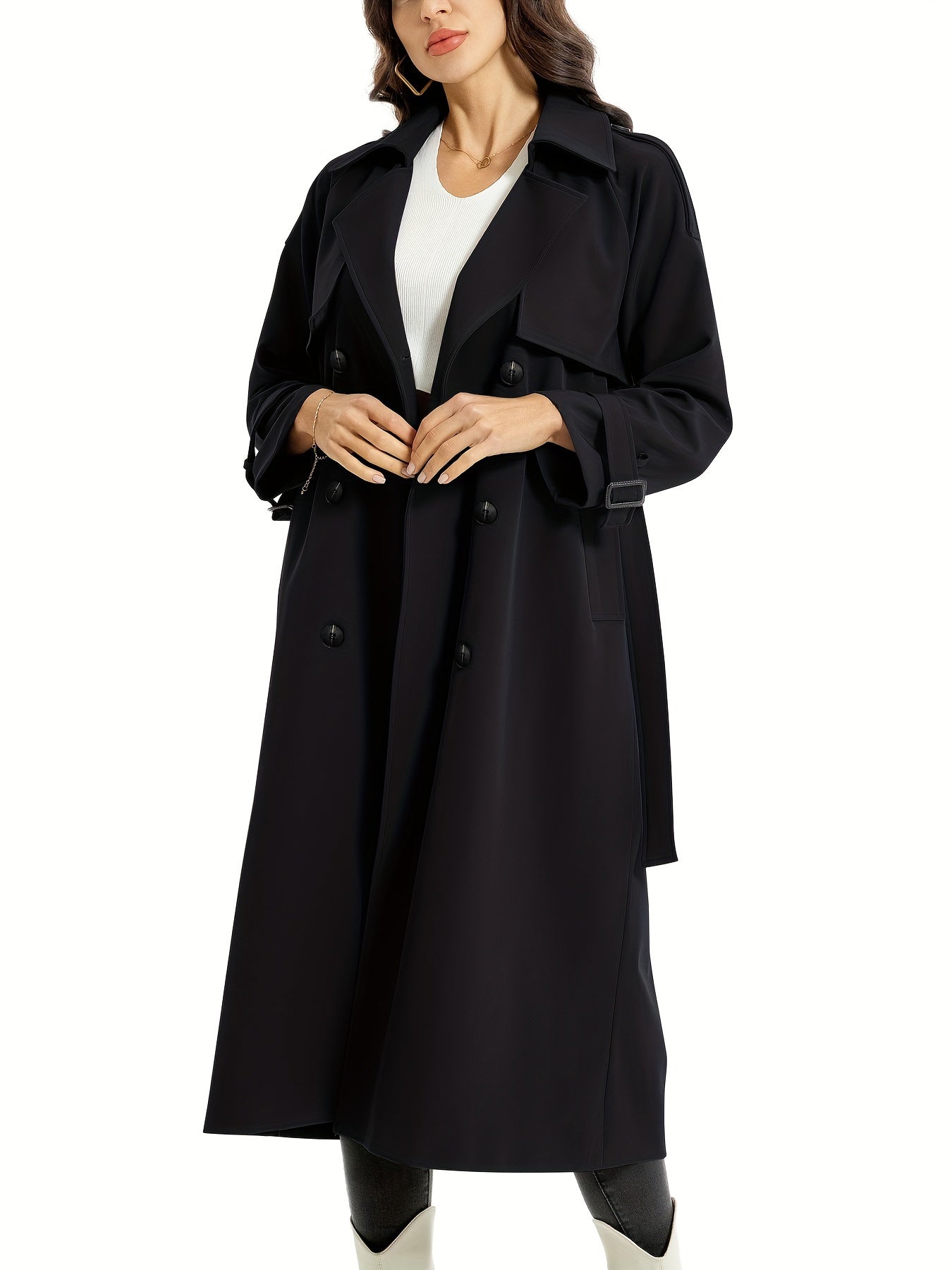 FELICIA - Lange dubbelzijdige trenchcoat met riem en brede revers voor dames