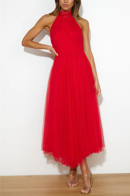 Elegante halter midi-jurk met volumineuze rok – AURÉLIA - Glamorix