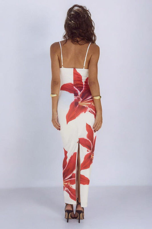 AMELIA - Mouwloze maxi-jurk met bloemenprint