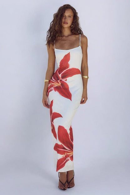 AMELIA - Mouwloze maxi-jurk met bloemenprint