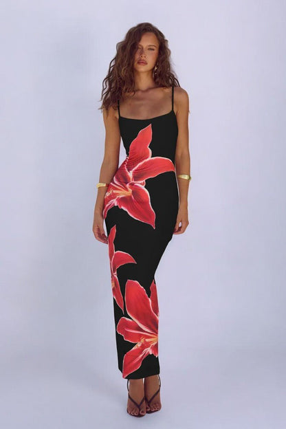 AMELIA - Mouwloze maxi-jurk met bloemenprint