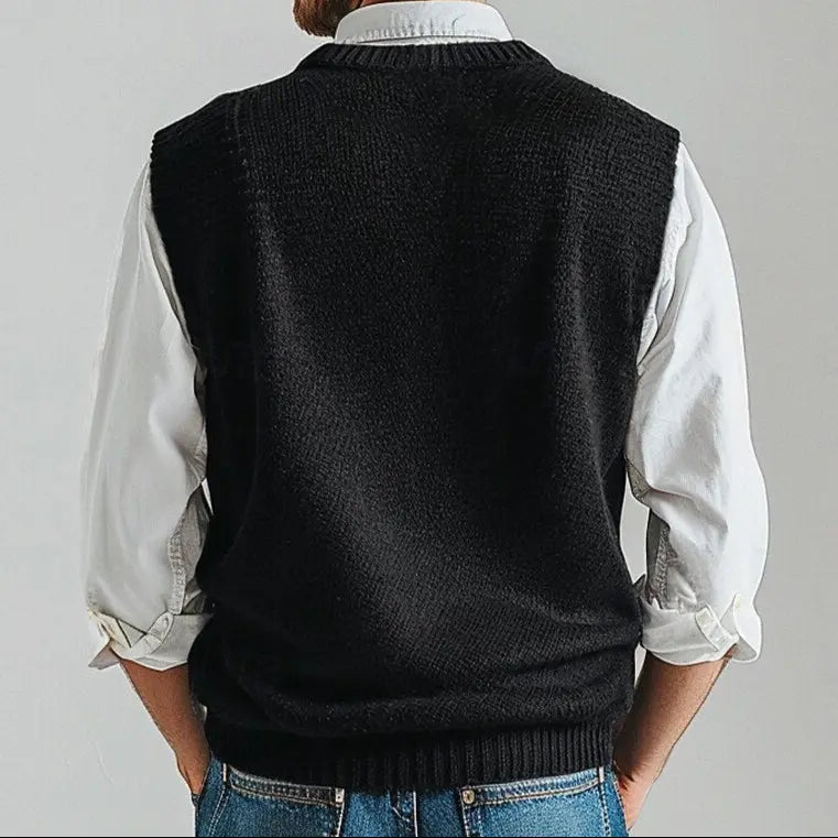 Gebreid mouwloos heren vest met V-hals – LAVARO - Glamorix
