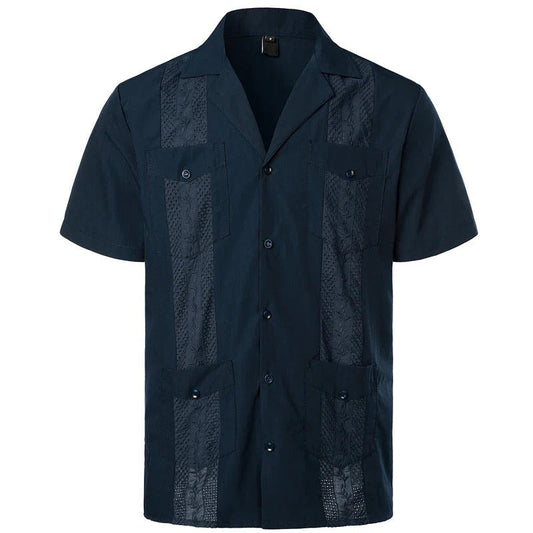 Herenoverhemd met korte mouwen en decoratieve inzetstukken – LORENZO PANELSHIRT - Glamorix