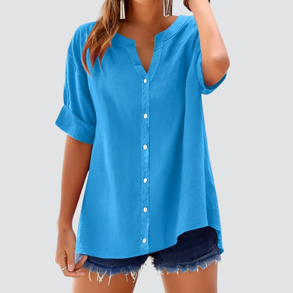 V-hals damesblouse met knoopsluiting – HANNELA - Glamorix