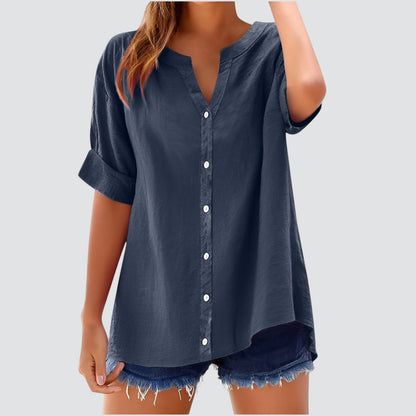 V-hals damesblouse met knoopsluiting – HANNELA - Glamorix