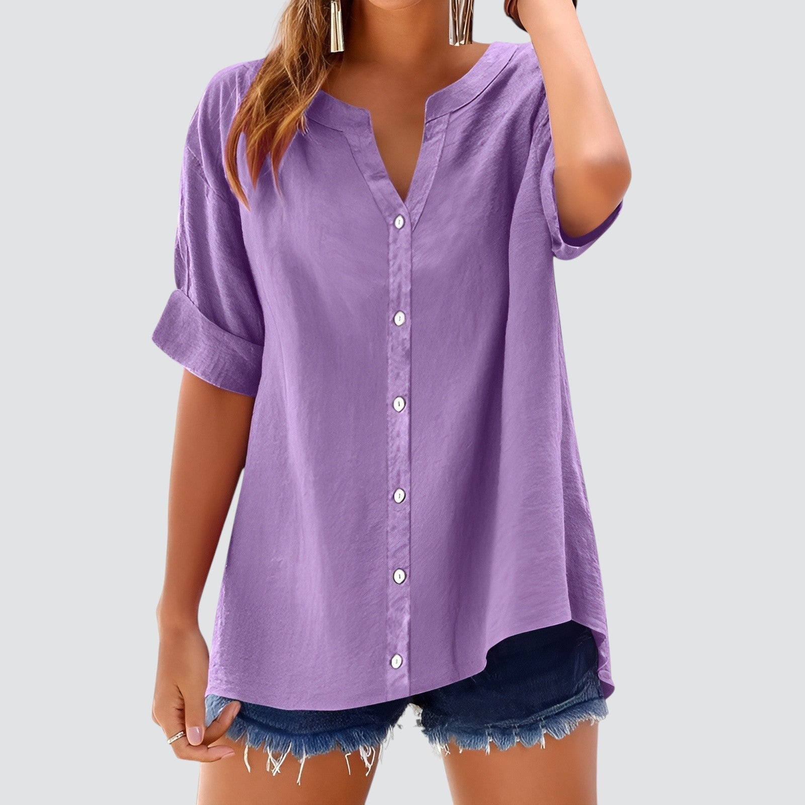 V-hals damesblouse met knoopsluiting – HANNELA - Glamorix