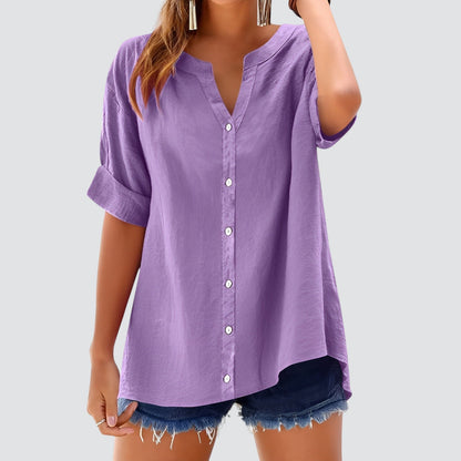 V-hals damesblouse met knoopsluiting – HANNELA - Glamorix