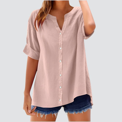 V-hals damesblouse met knoopsluiting – HANNELA - Glamorix
