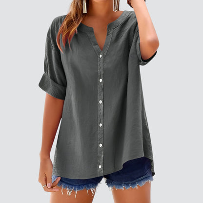V-hals damesblouse met knoopsluiting – HANNELA - Glamorix