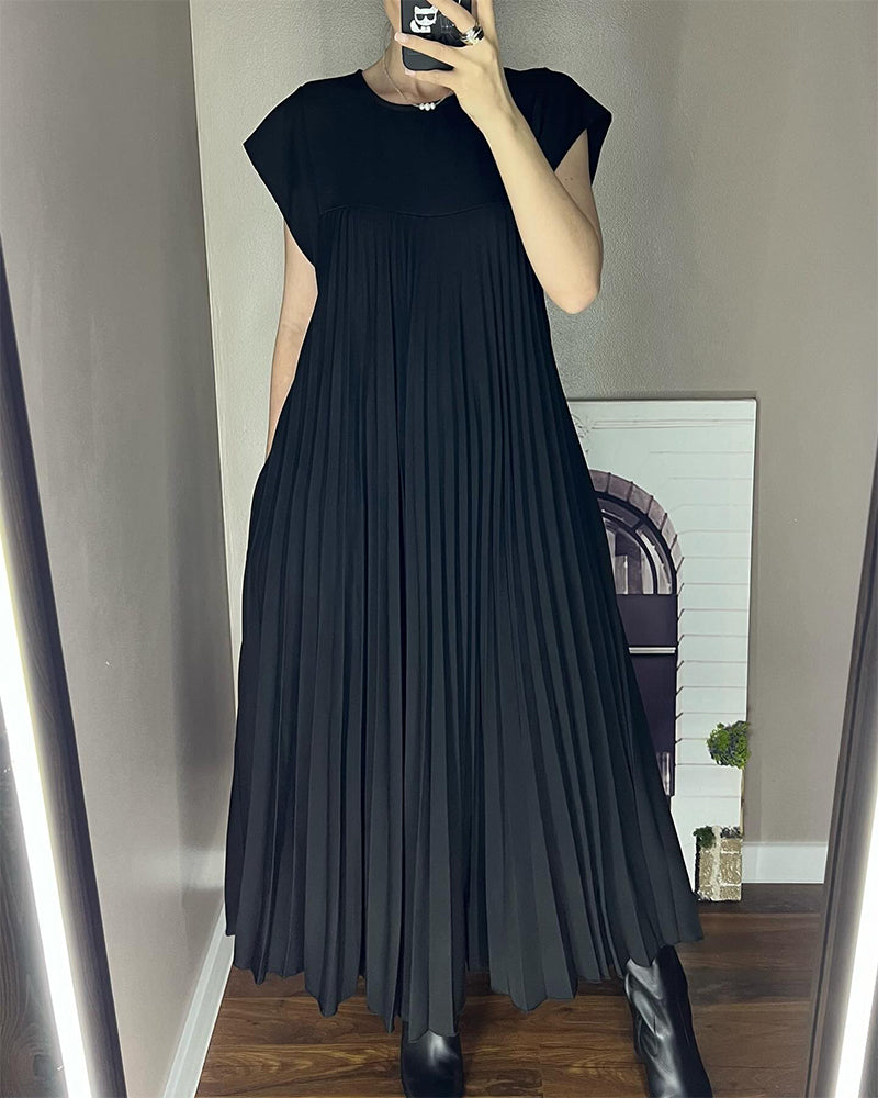 Elegante geplooide dames midi-jurk met kapmouw – MIRENA GRACE - Glamorix