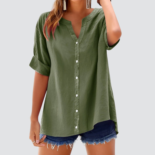 V-hals damesblouse met knoopsluiting – HANNELA - Glamorix