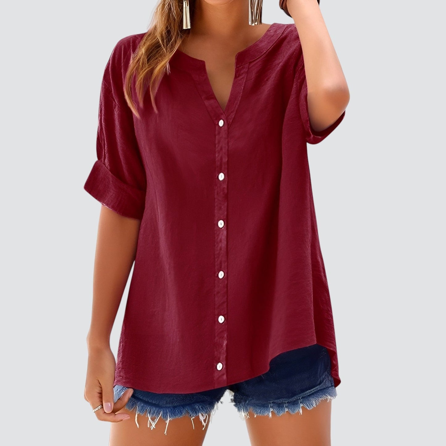 V-hals damesblouse met knoopsluiting – HANNELA - Glamorix