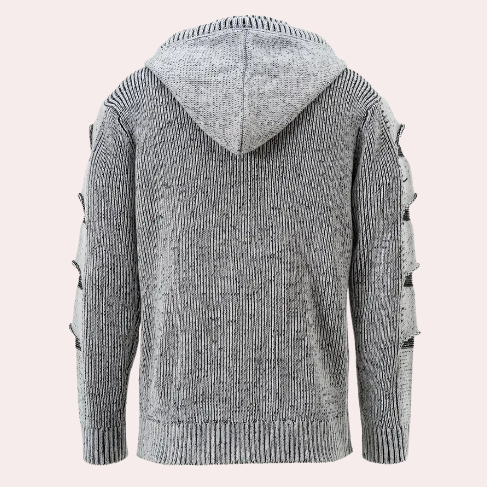 Gebreide heren hoodie met knoopsluiting en ribdetails – RENVARA KnitHood - Glamorix