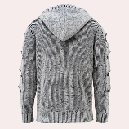Gebreide heren hoodie met knoopsluiting en ribdetails – RENVARA KnitHood - Glamorix
