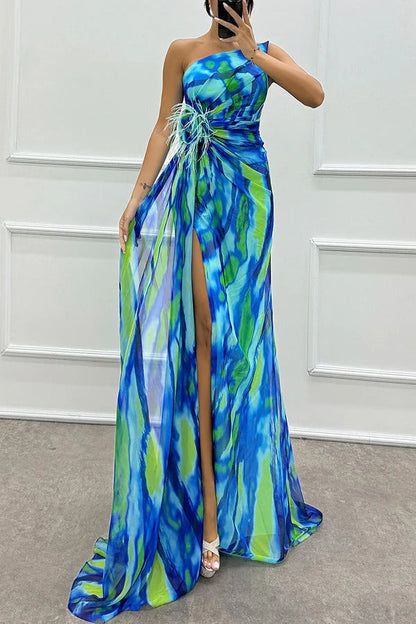 Asymmetrische maxi-jurk met hoge split – VELVETA - Glamorix