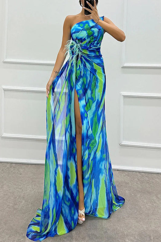 Asymmetrische maxi-jurk met hoge split – VELVETA - Glamorix