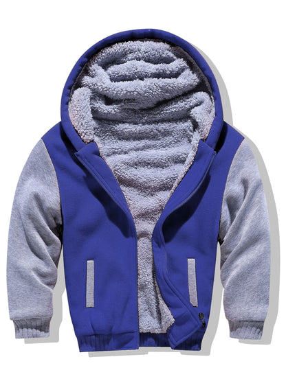 JOSH - Sherpa gevoerde kinder fleece jack met capuchon en ritssluiting