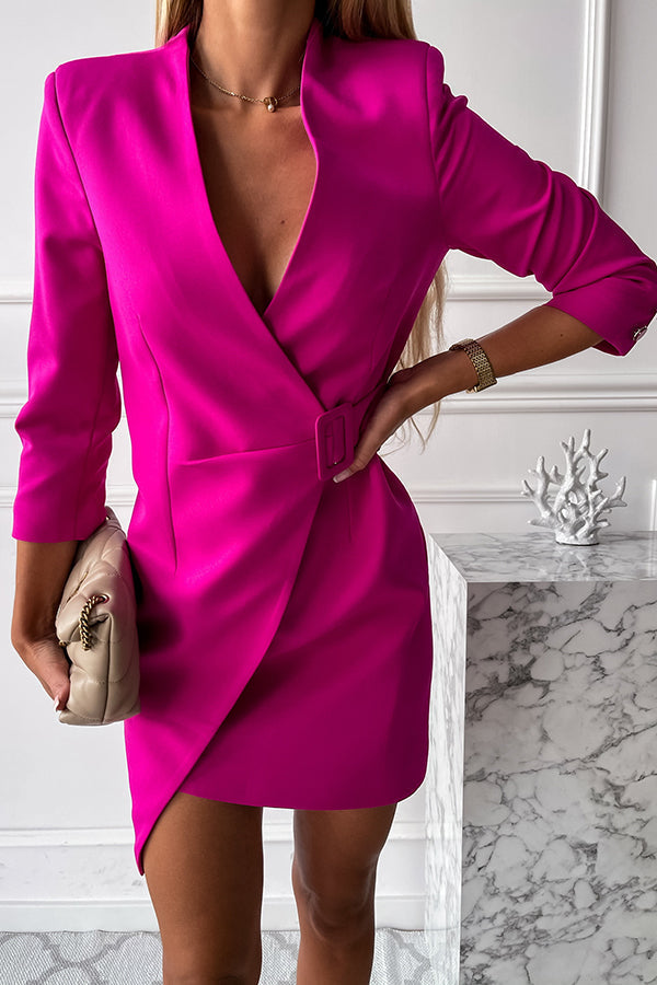 Dames blazerjurk met V-hals en ceintuur – ALVINA POWERDRESS - Glamorix