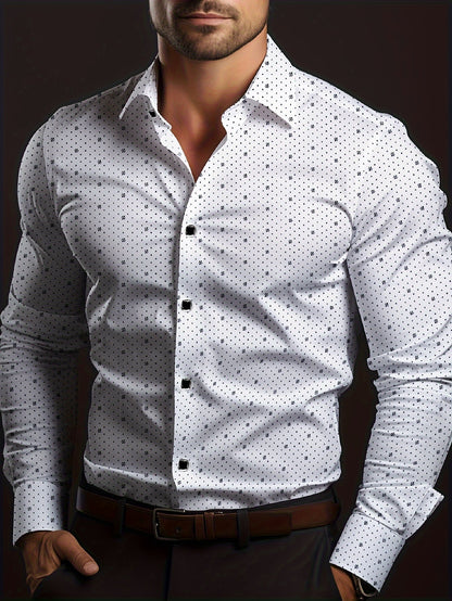 Heren slim fit overhemd met microdessin en lange mouwen – DEXTON MICROLINE - Glamorix