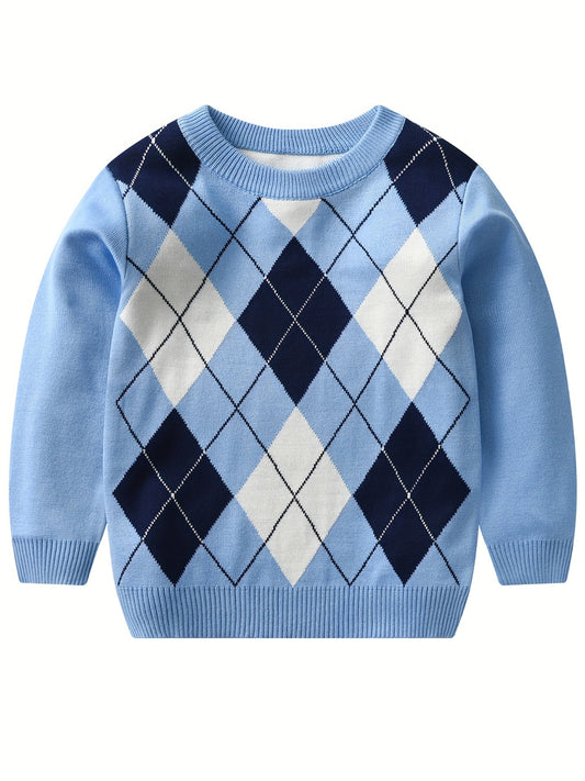 NOAH - Jongens gebreide sweater met argyle patroon en lange mouwen