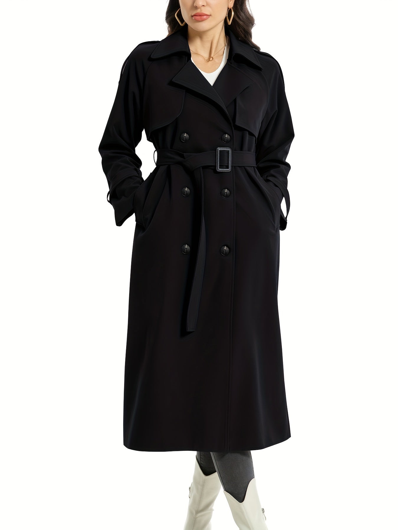 FELICIA - Lange dubbelzijdige trenchcoat met riem en brede revers voor dames