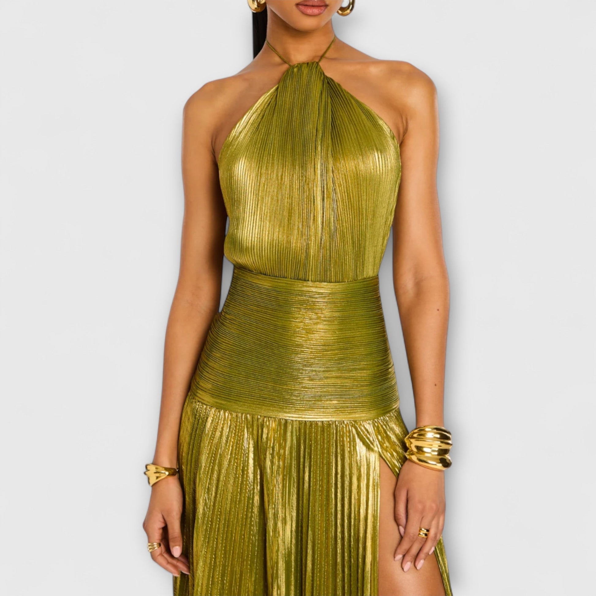 Luxe dames avondjurk met hoge hals en elegante split – ARABELLA NIGHT - Glamorix