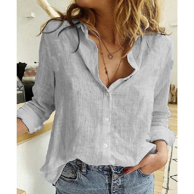 ELISE - Damesblouse met lange mouwen, knopen en kraag