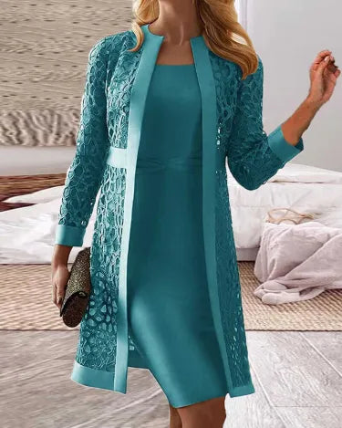 Elegante mouwloze bodycon jurk met kanten jas voor dames – AMARA