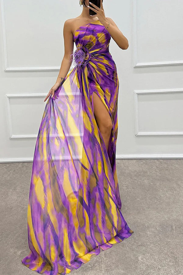 Asymmetrische maxi-jurk met hoge split – VELVETA - Glamorix