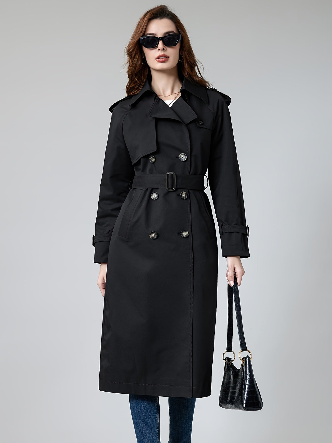 SOPHIA - Lange dames trenchcoat met dubbele knopen en klassieke getailleerde pasvorm