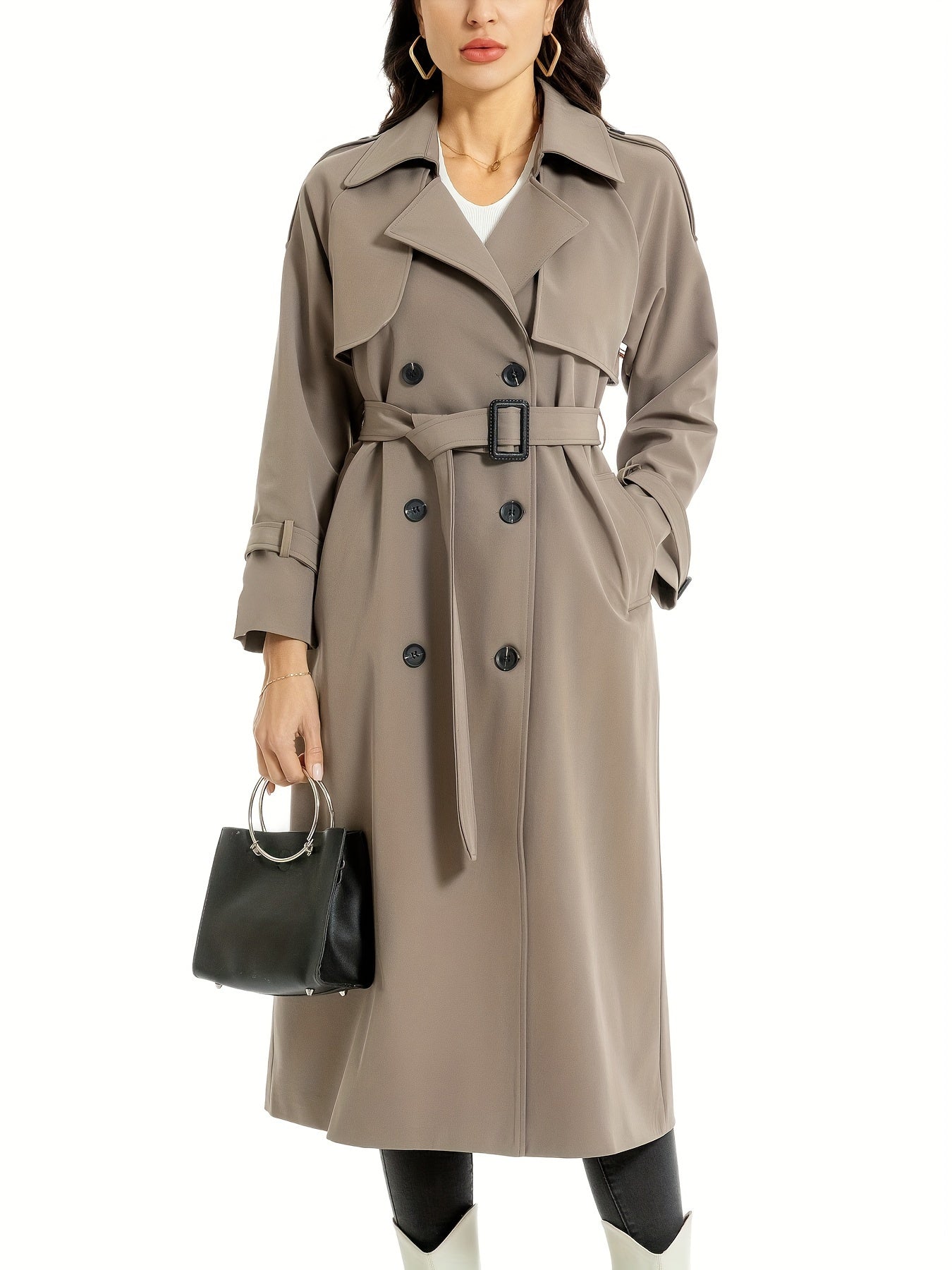 FELICIA - Lange dubbelzijdige trenchcoat met riem en brede revers voor dames