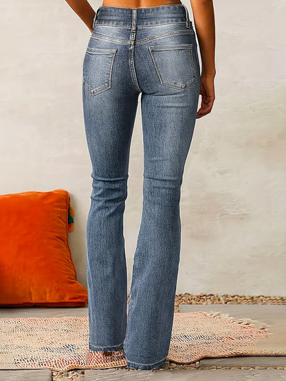 High waist flared damesjeans met dubbele knoopsluiting – RIVIA FLARE - Glamorix