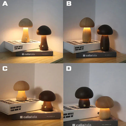 WoodGlow - Houten Paddenstoelvormig LED Nachtlampje