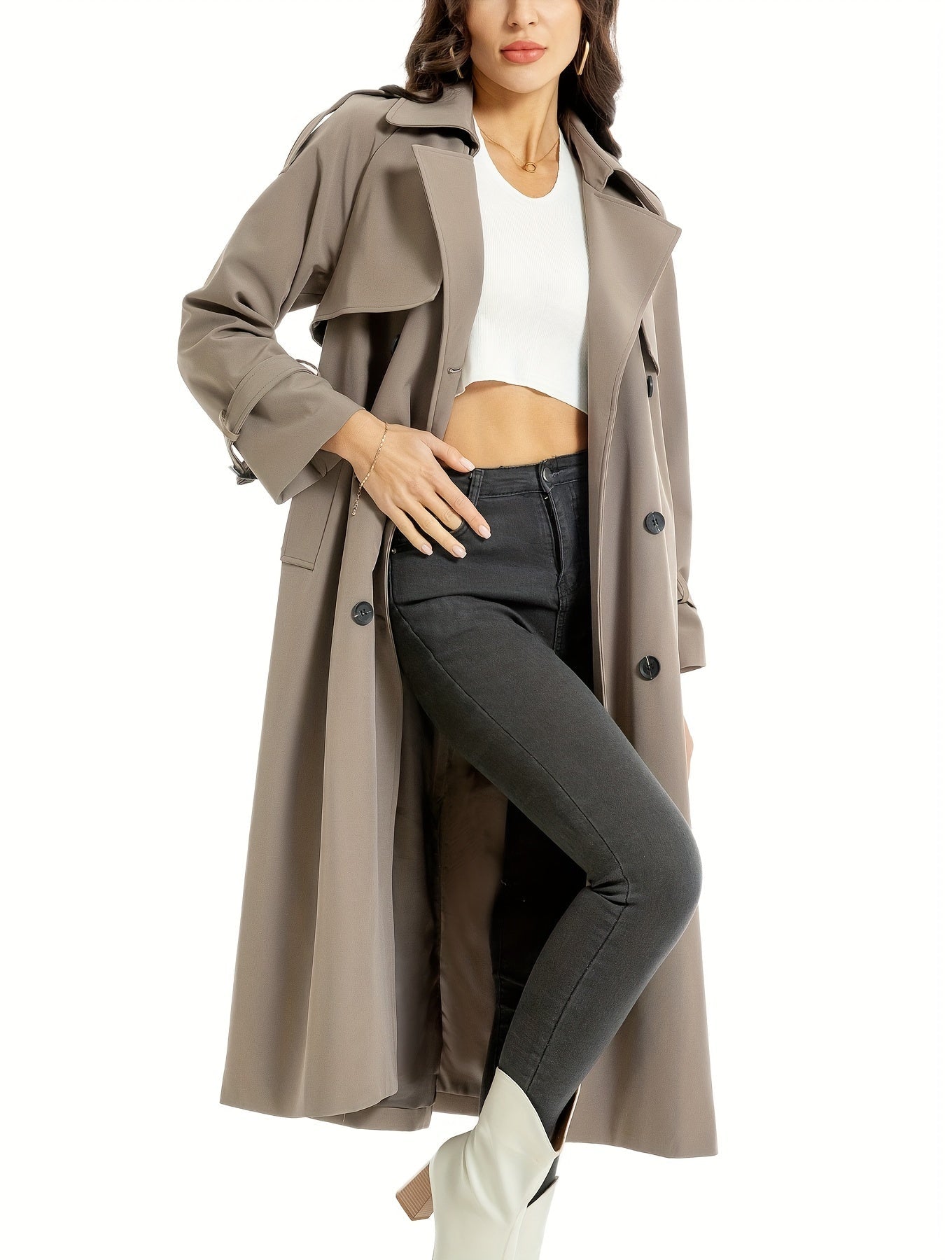 FELICIA - Lange dubbelzijdige trenchcoat met riem en brede revers voor dames