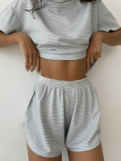 Tweedelige dames set met streepdessin en relaxte pasvorm – NAYLA STRIPESET - Glamorix