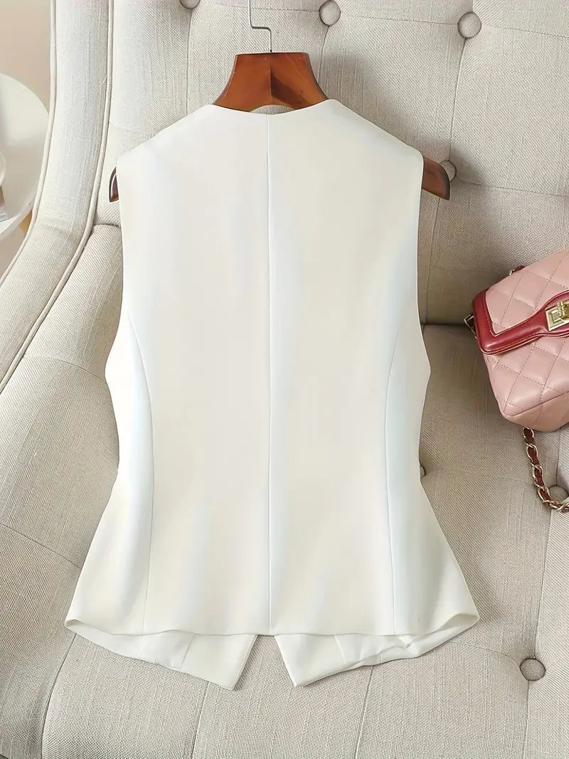 Modieus getailleerd gilet met diepe V-hals – VELIORA - Glamorix