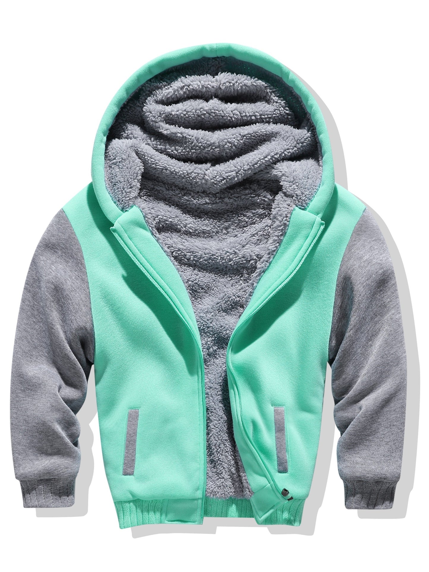 JOSH - Sherpa gevoerde kinder fleece jack met capuchon en ritssluiting