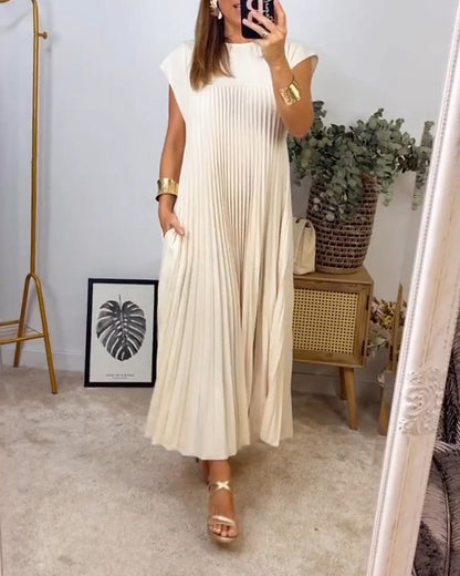 Elegante geplooide dames midi-jurk met kapmouw – MIRENA GRACE - Glamorix