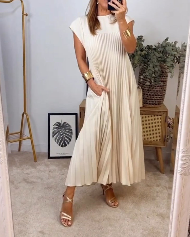 Elegante geplooide dames midi-jurk met kapmouw – MIRENA GRACE - Glamorix