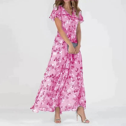 Maxi-jurk met bloemenprint en V-hals voor dames – EMMA