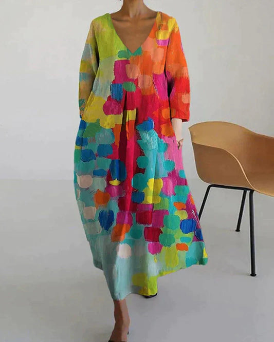 Kleurrijke maxi-jurk met abstracte print voor dames – AURORA