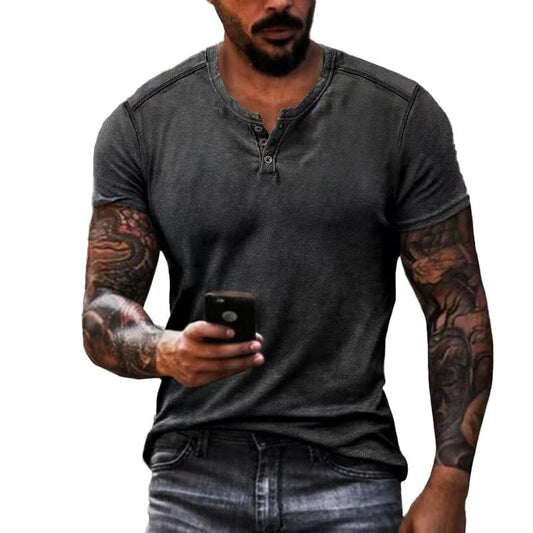 Casual T-shirt met Henley Kraag en Comfortabele Pasvorm voor de Moderne Man – NOLAN CLASSIC - Glamorix