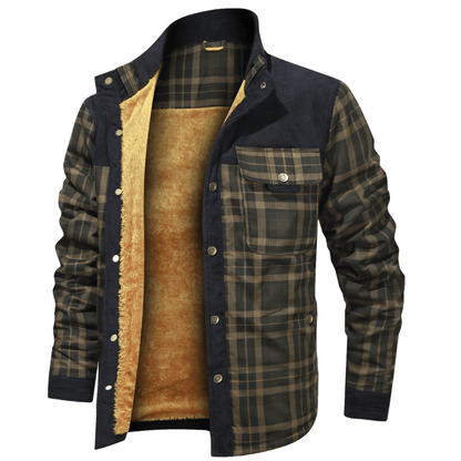 HARRIS - Herenjas met rustieke geruite knoopsluiting en corduroy accenten