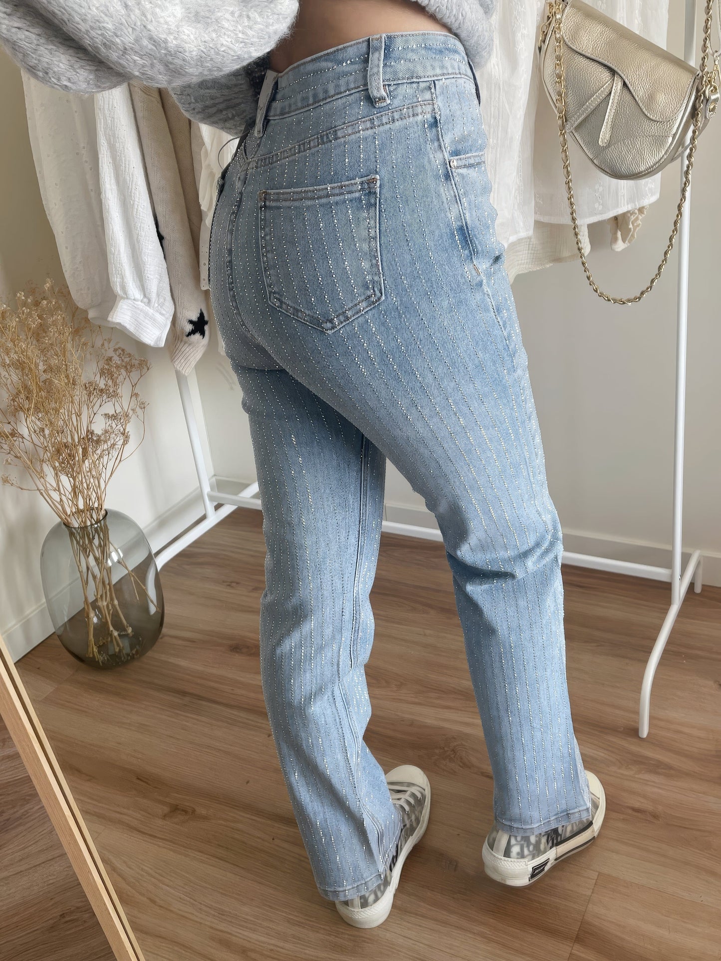 LUNA - Damesjeans met glitterdetail en hoge taille
